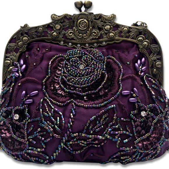 1920s Vintage Beaded Evening Purple Clutch Bag for Women a Sequin Handbag - Picture 1 of 5